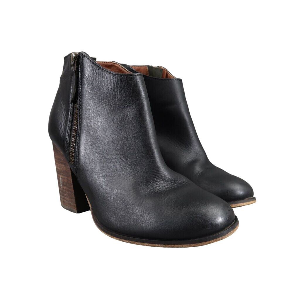 BP Shoes Womens 6.5 Booties Fashion Classic Leather Black Block Heel Zip Lance